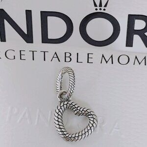 Pandora Snake Chain Pattern Open Heart Pendant S925 Sterling Silver with box